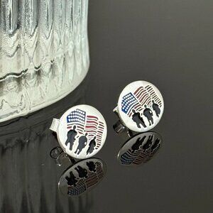 American soldier Earrings S925 Sterling Silver Handmade Ear Stud